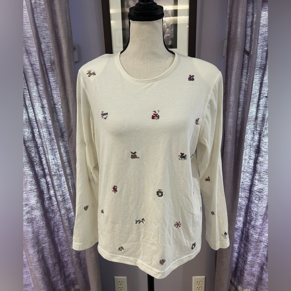 Vintage Koret Holiday Embroidered Long Sleeve Top